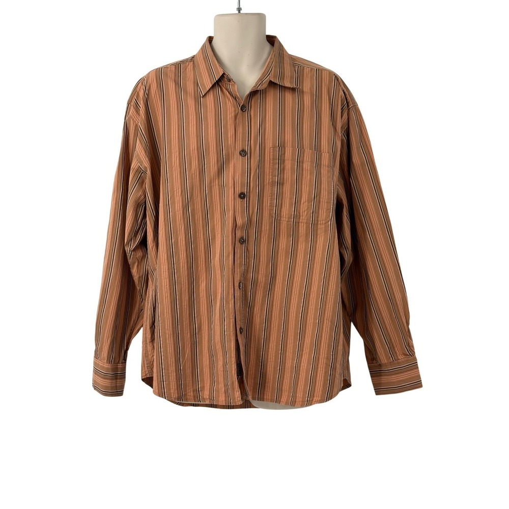 Joe Marlin Men's Orange Brown Striped Long Sleeve Button Down Cotton Shirt XXL